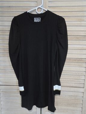 Emily McCarthy Black Balloon Sleeves Stretchy Knit Mini Dress Size XS